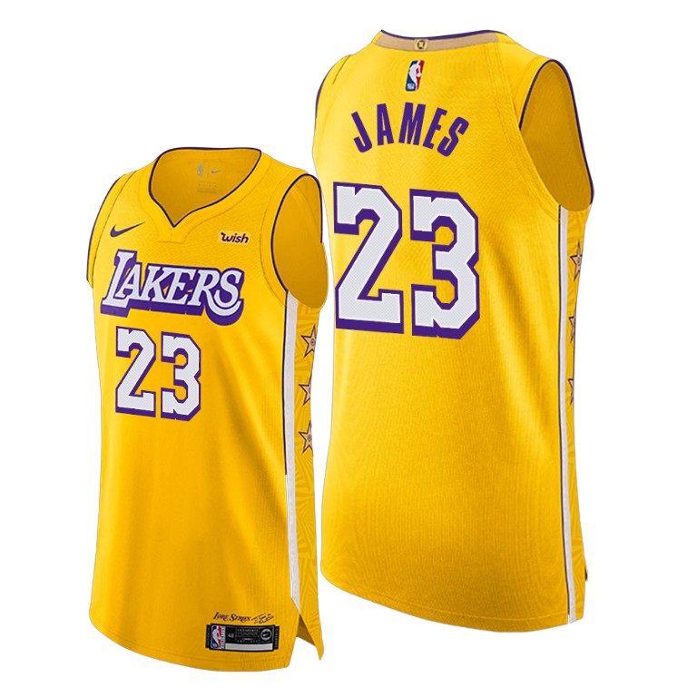 Men's Los Angeles Lakers LeBron James #23 NBA Yellow Authentic City Edition Gold Basketball Jersey XYU7783MS